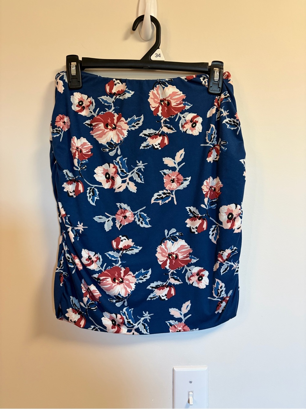 French Grey Navy Floral Mini Skirt with Pink & Red Blooms